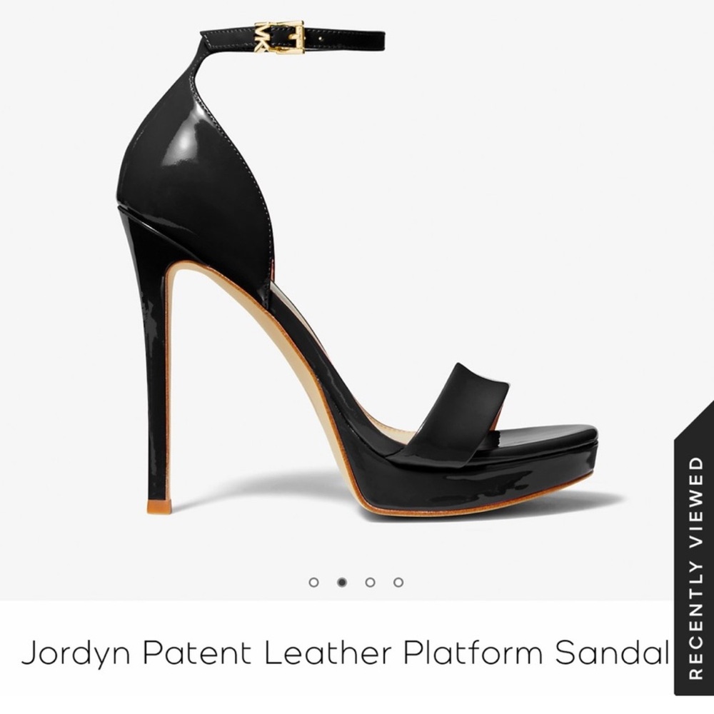 Michael Kors Black Patent Leather Platform Sandals with Gold Buckle